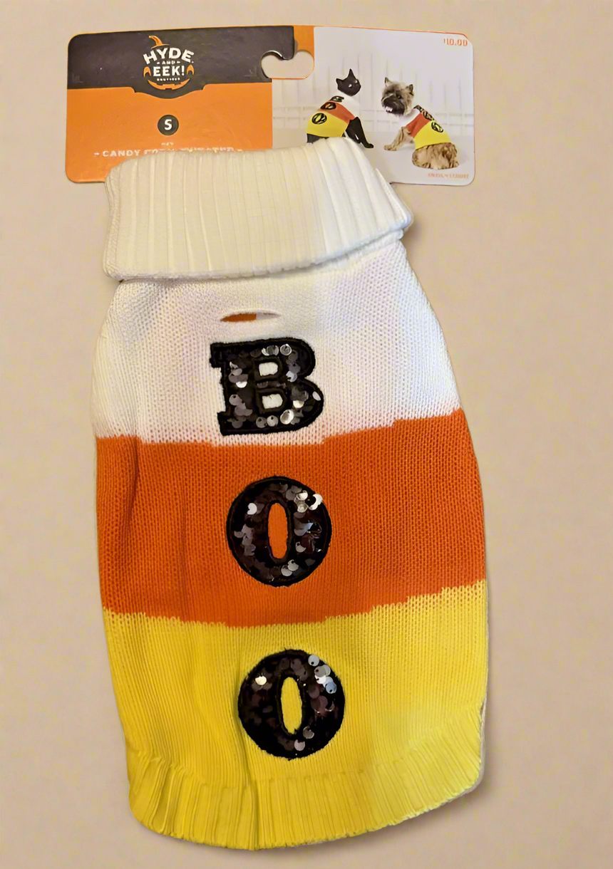 Hyde & Eek! Halloween Candy Corn "BOO" Pet Dog Sweater – Sizes S to XXL