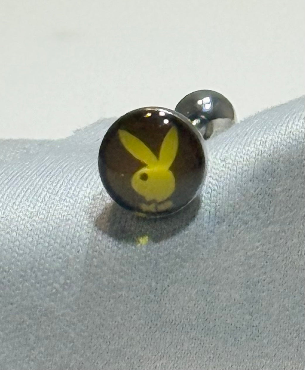 Playboy Tongue Barbell – Black & Yellow Stainless Steel with Bunny Logo