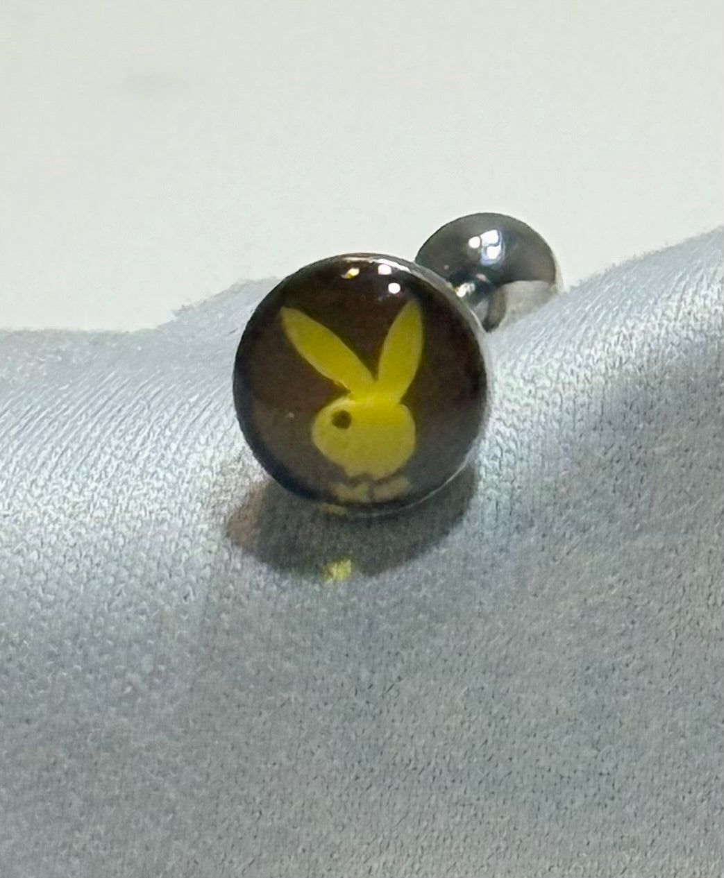Playboy Tongue Barbell – Black & Yellow Stainless Steel with Bunny Logo