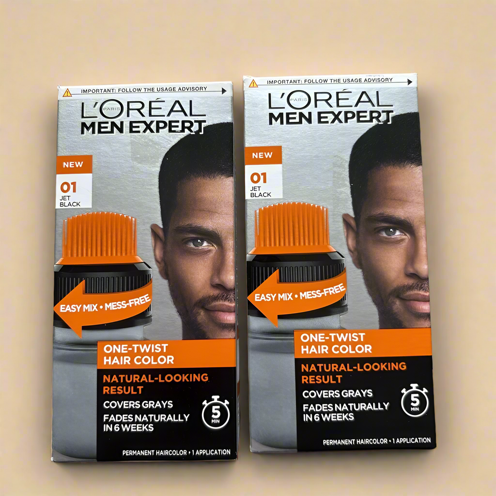 L'Oreal Men Expert One Twist Mess Free 5-Min Hair Color #01 Jet Black – 2 Pack