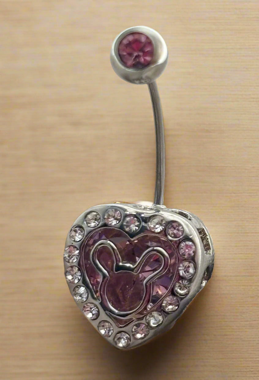 Playboy Belly Ring – Heart Design with Pink Crystals