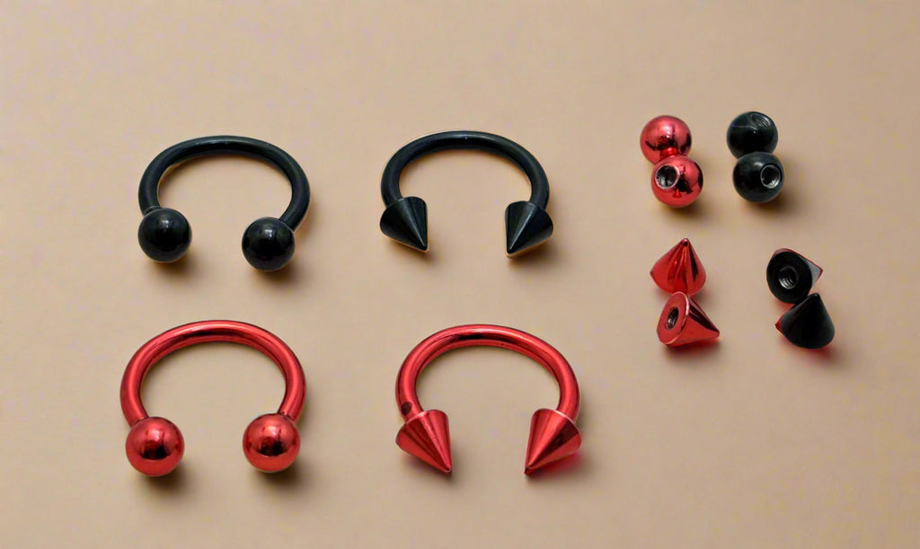 Body Piercing Set – Black & Red Stainless Steel Mix-and-Match Collection