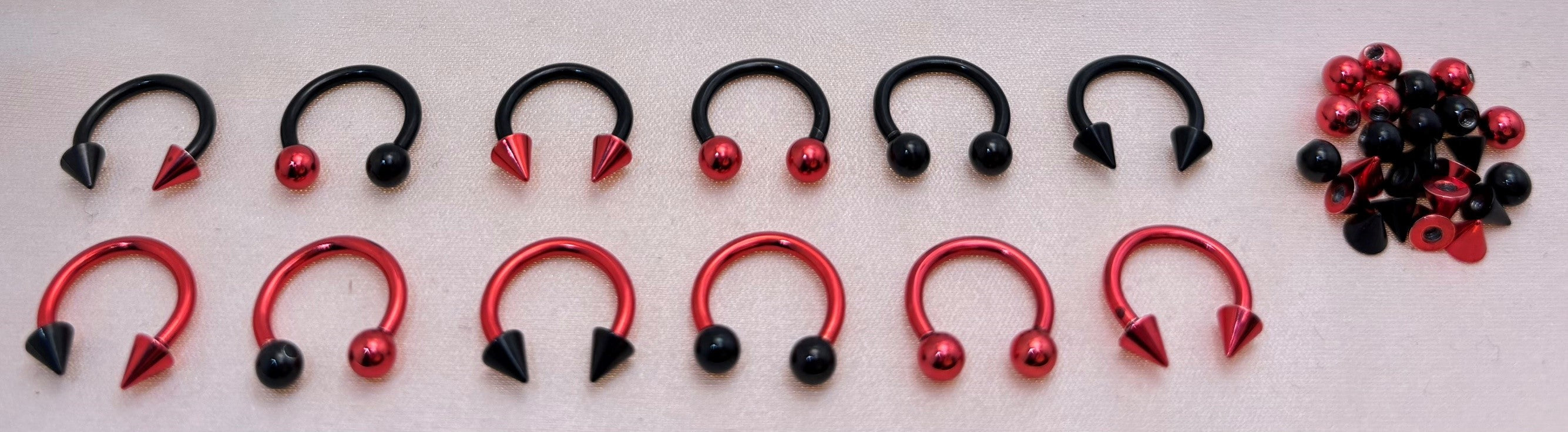 Body Piercing Set – Black & Red Stainless Steel Mix-and-Match Collection