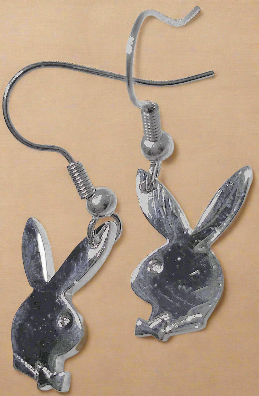 Playboy Drop Earrings – Classic Bunny Heads in High-Polish Stainless Steel