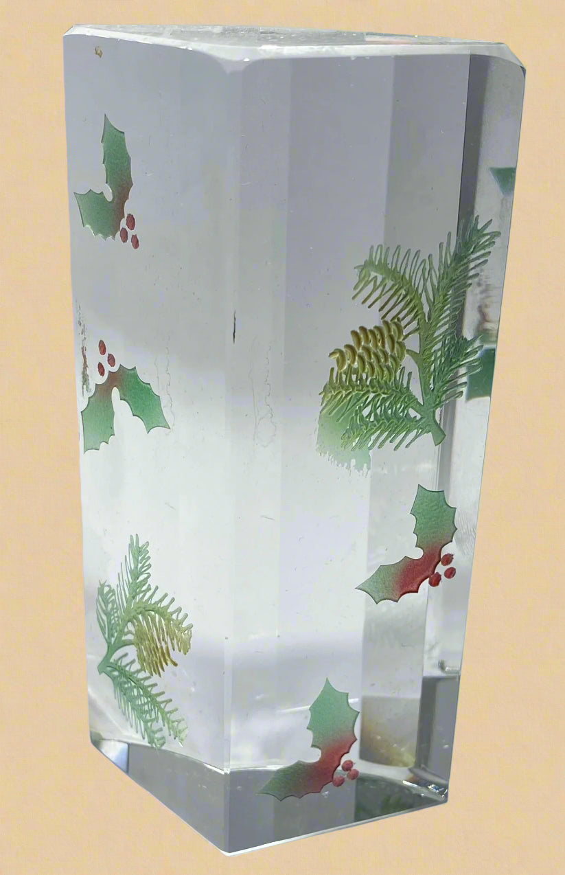 Pine Cone & Holly Acrylic Block