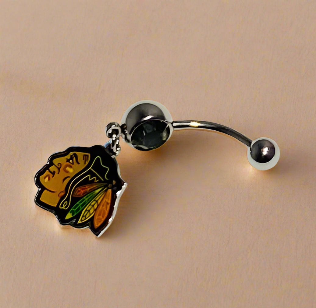 Chicago Blackhawks silver stainless steel belly rings