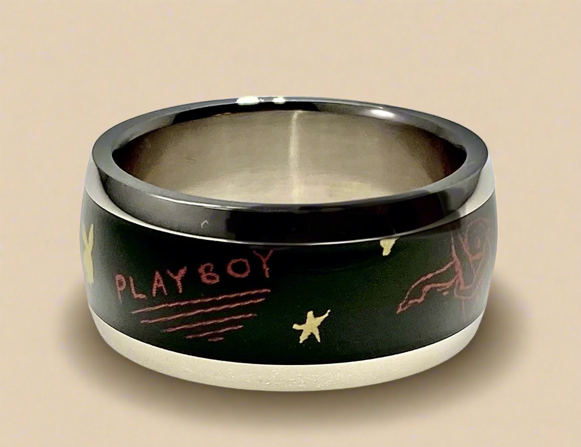 Playboy Black Inlay Ring with Red Logo Stainless Steel