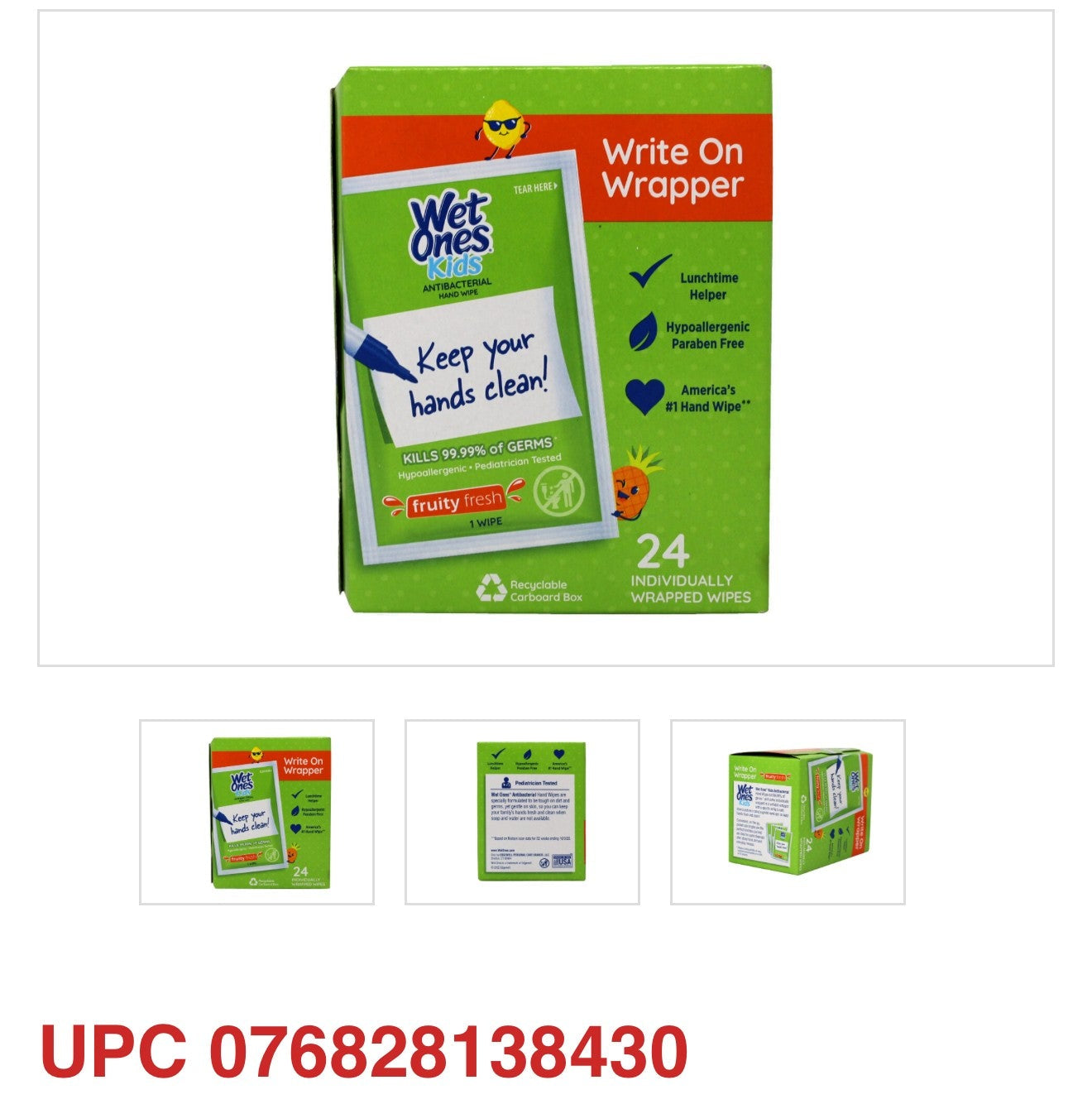 Wet Ones Kids Writable Wrapper Antibacterial Hand Wipes (24 Singles, Fruity Fresh Scent)