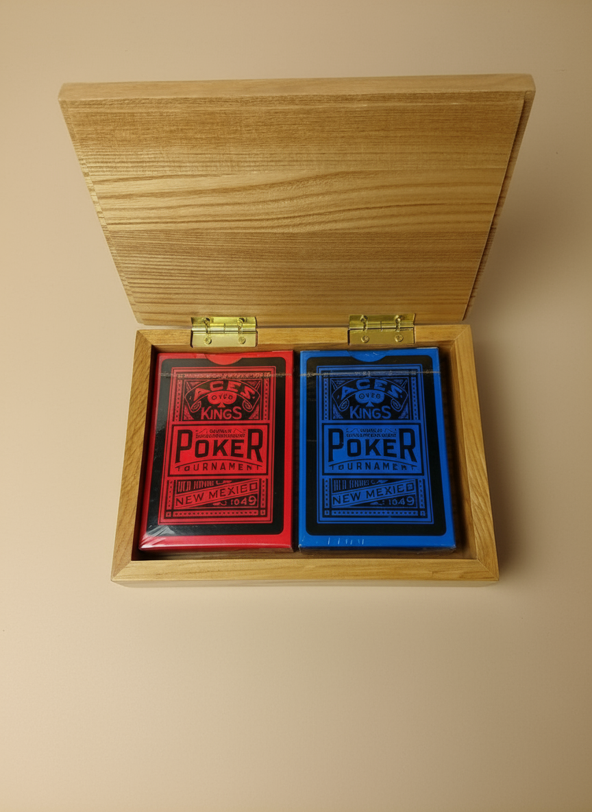 Aces Over Kings Poker Tournament Double Deck Playing Cards in Wooden Box - Hammerhead LLC.