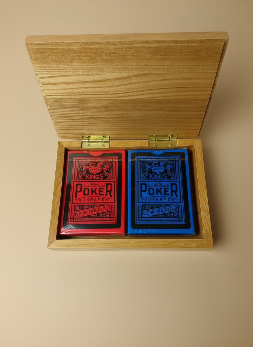 Aces Over Kings Poker Tournament Double Deck Playing Cards in Wooden Box