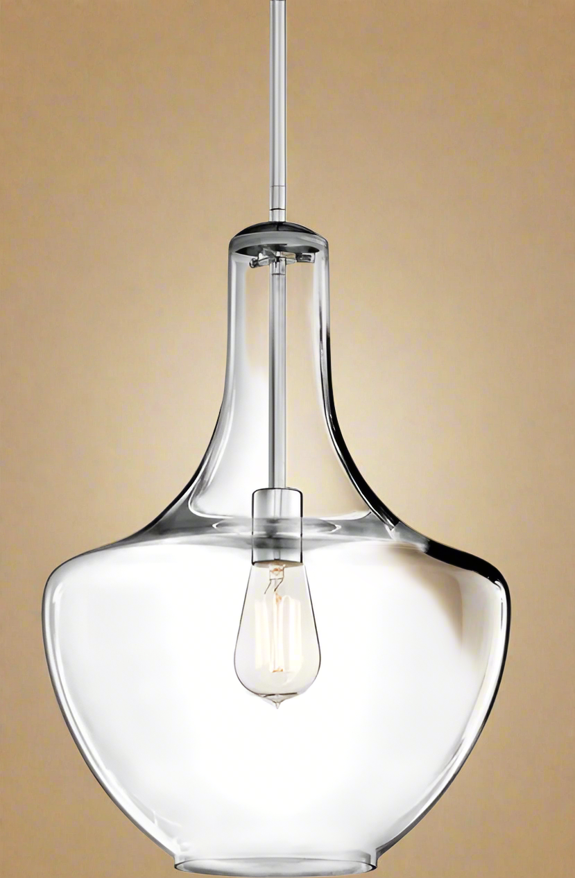 Everly™ 1-Light Pendant – Clear Glass Bell Shade with Chrome Finish (13.75" D x 19.75" H)