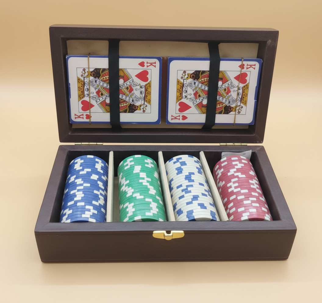 Deluxe Wooden Poker Chip Set with Cards – Gray Box Edition