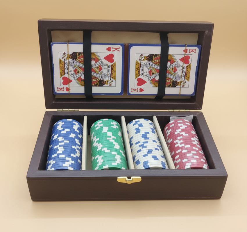 Deluxe Wooden Poker Chip Set with Cards – Gray Box Edition