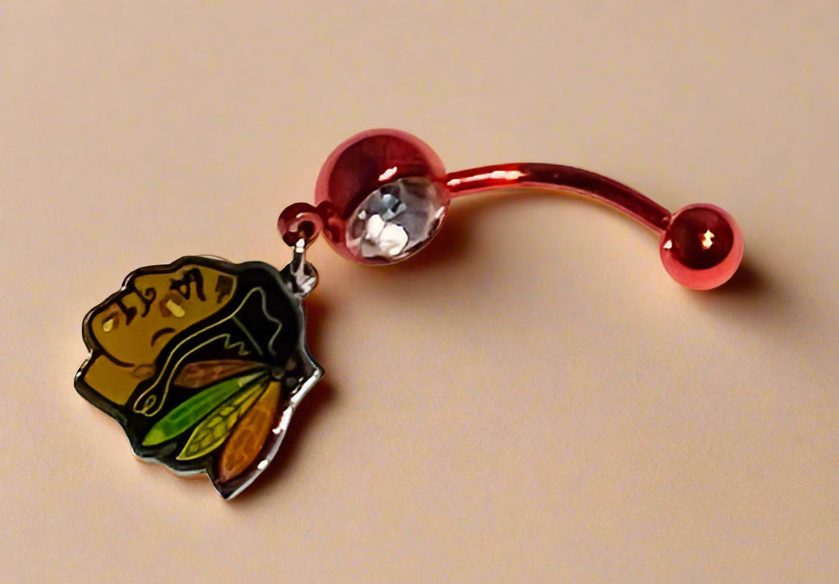 Chicago Blackhawks red stainless steel belly rings