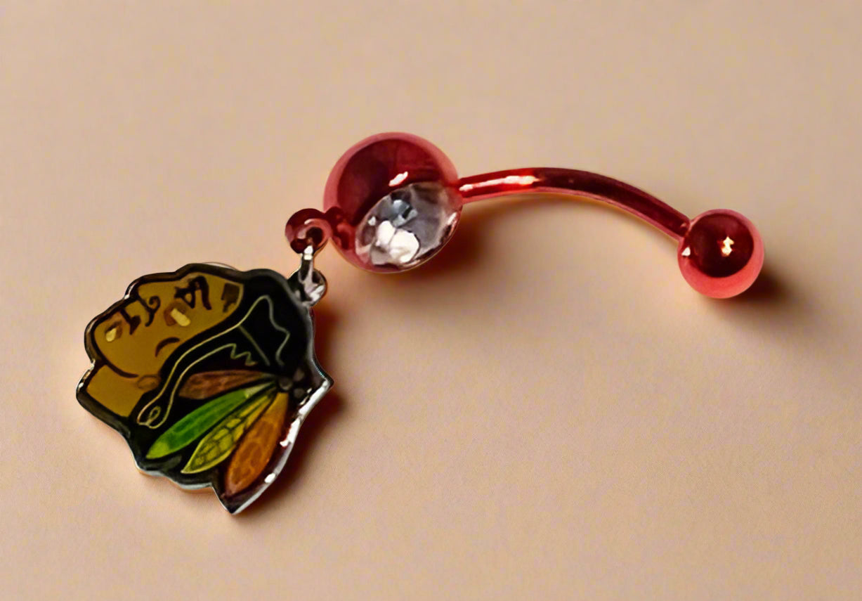 Chicago Blackhawks red stainless steel belly rings