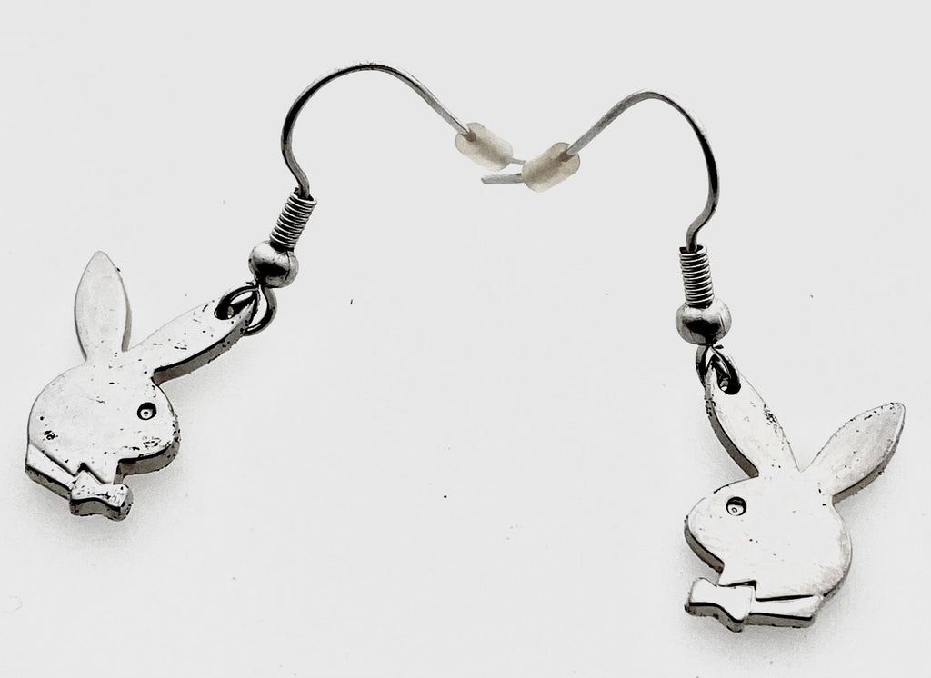 Playboy Drop Earrings – Classic Bunny Heads in High-Polish Stainless Steel