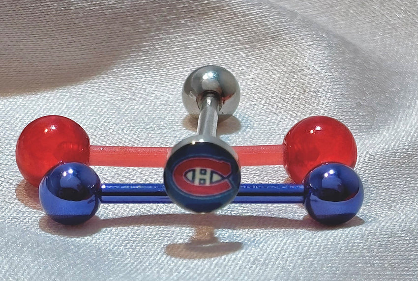 Montreal Canadiens NHL 3D Tongue Ring – Titanium Barbell 3-Piece Set
