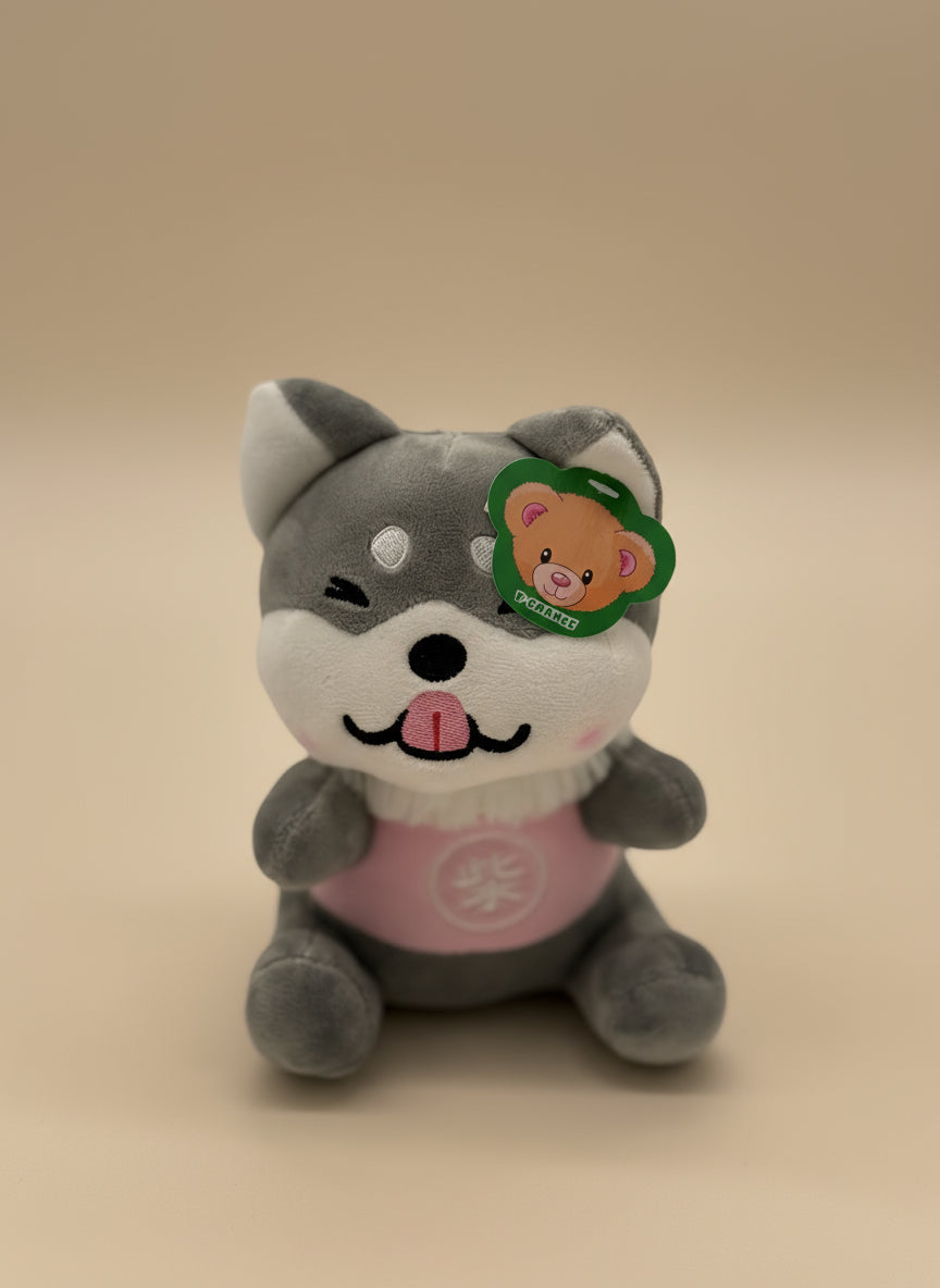 Gray Husky Sitting Plush Toy – Small Cute Puppy Stuffed Animal