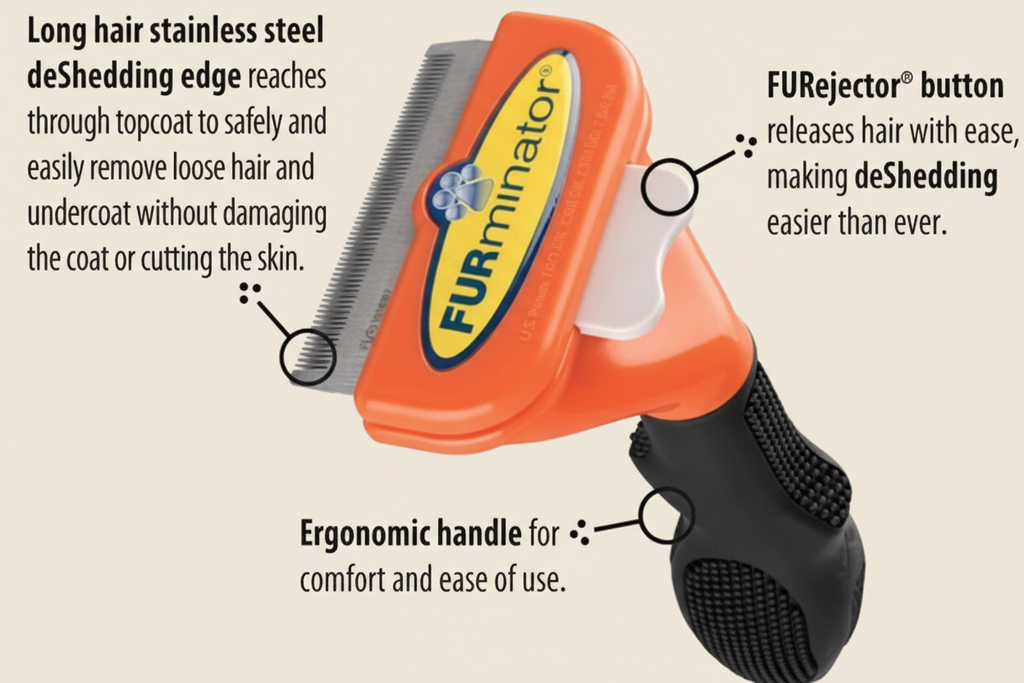 FURminator Long Hair deShedding Tool for Medium Dogs – 2.65" Edge