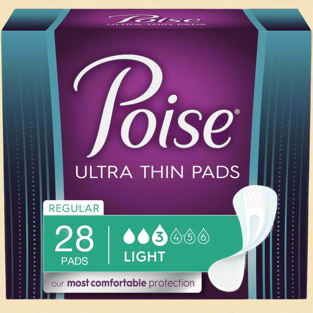 Poise Ultra Thin Incontinence Pads – Light Absorbency, Regular Length (28 Count)