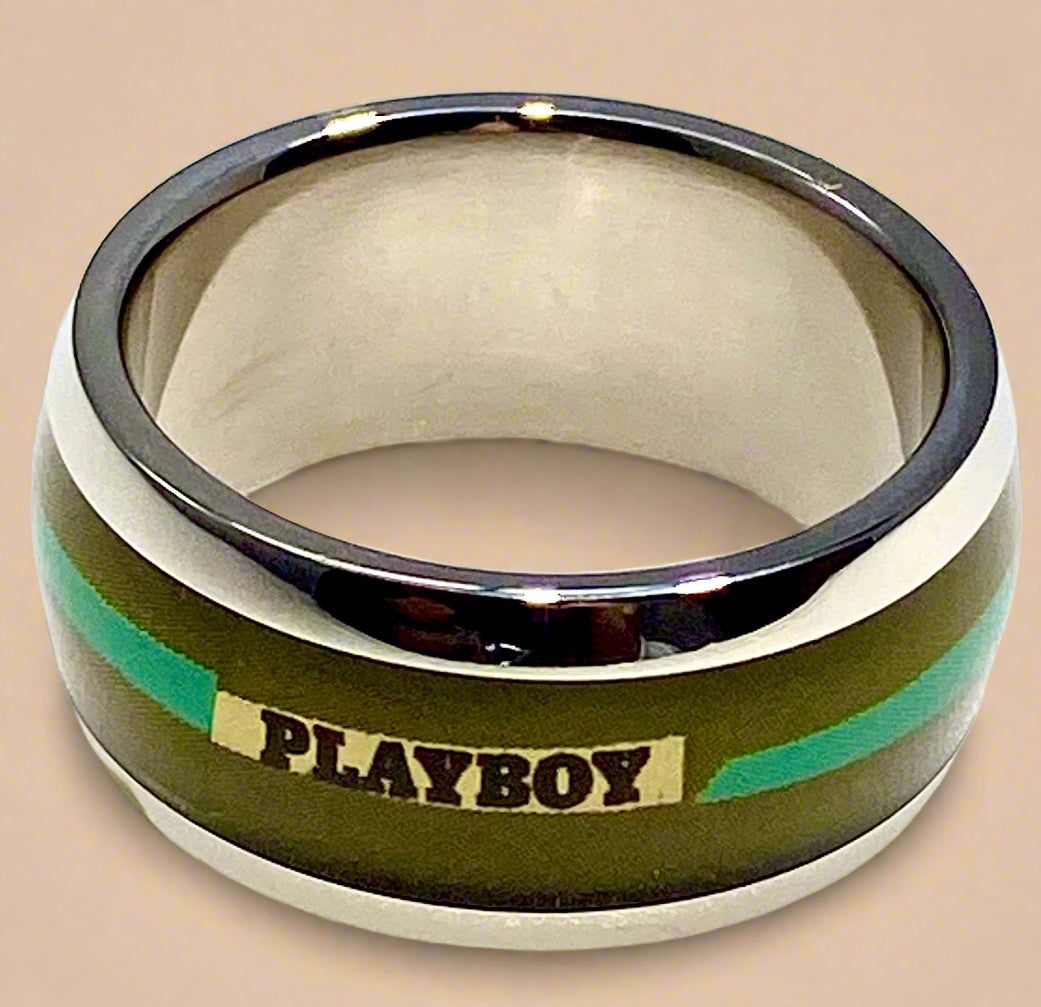 Playboy Green Inlay Ring Size 11 Stainless Steel