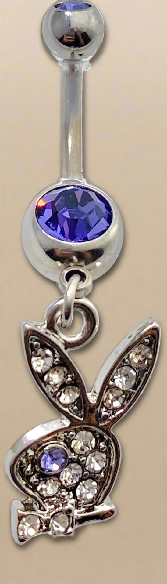 Playboy Tanzanite Crystal Bunny Head with White Eye Belly Ring Stainless Steel