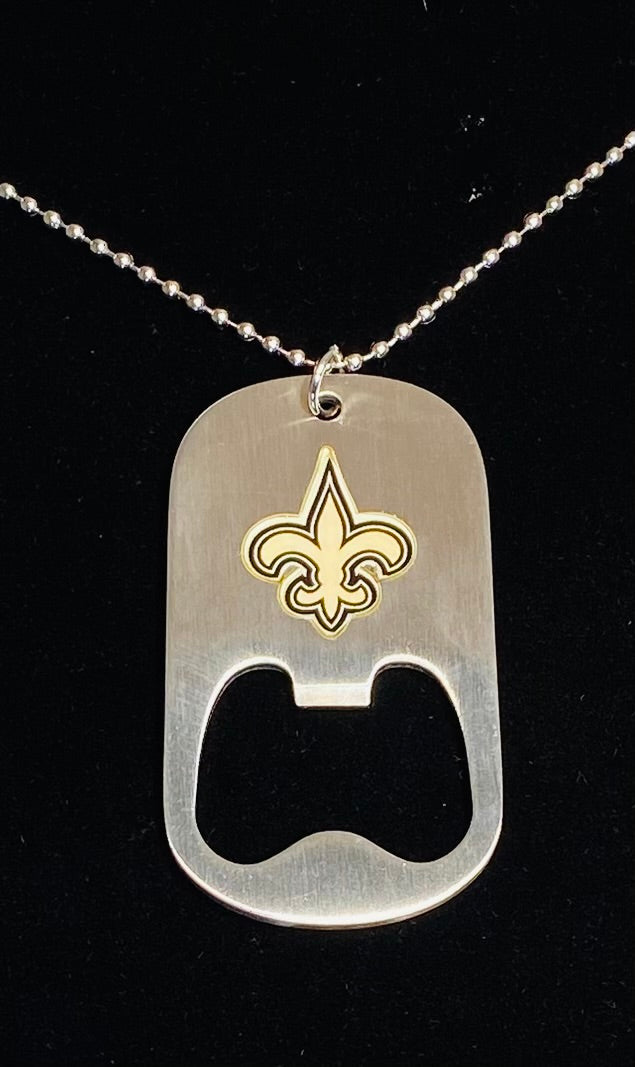 New Orleans Saints Dog Tag Necklace with bottle opener