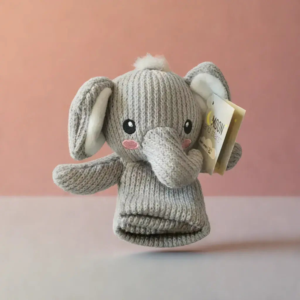 Moon & Stars Gray Baby Elephant Lovey Plush Blanket 11.5”