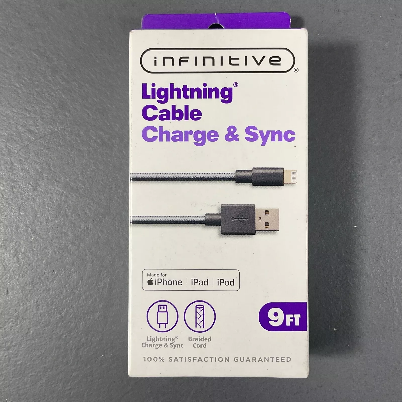 Infinitive Durable Braided 9 Ft. 8 Pin Connector Cable Charge & Sync for Android