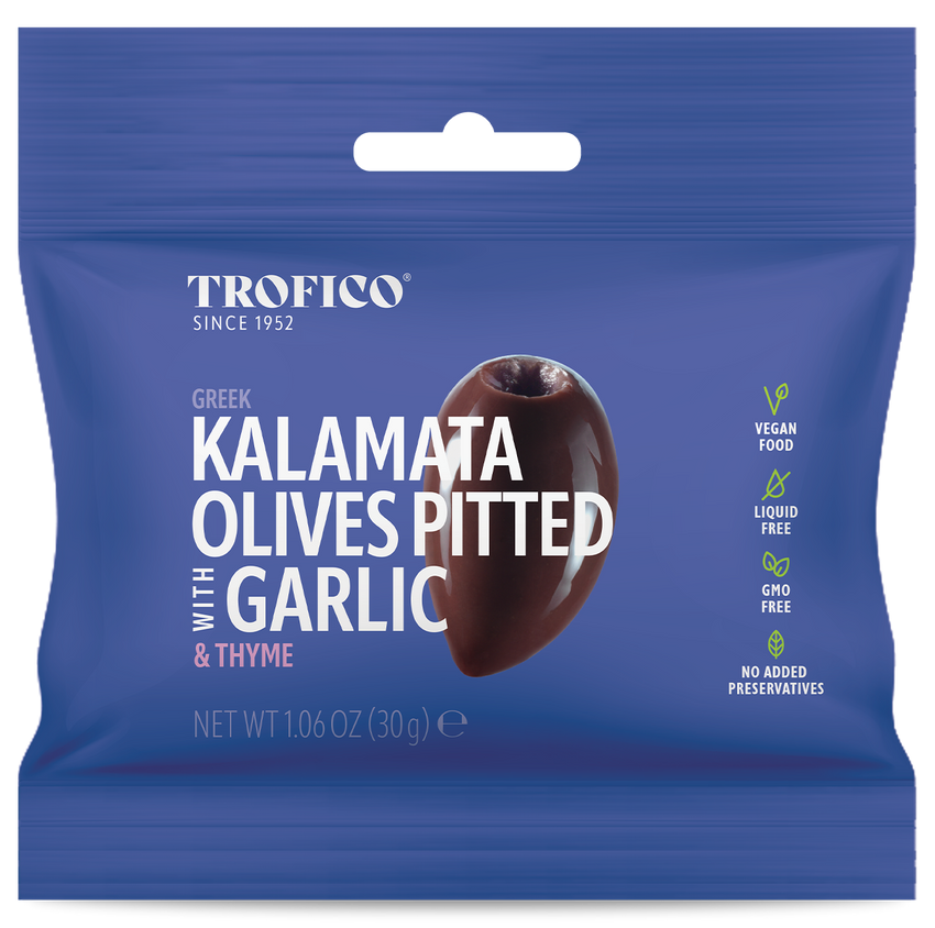 Trofico Greek Kalamata Pitted Olives with Garlic & Thyme