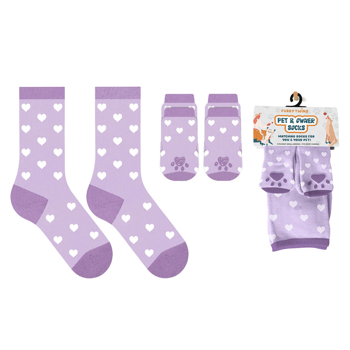 Purple Hearts Pet & Owner Matching Socks – Cozy Non-Slip Gripper Set