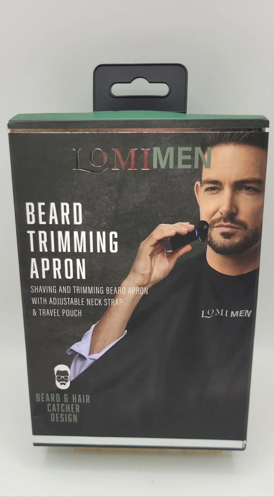 LOMIMEN Beard Trimming Apron with Adjustable Neck Strap & Travel Pouch
