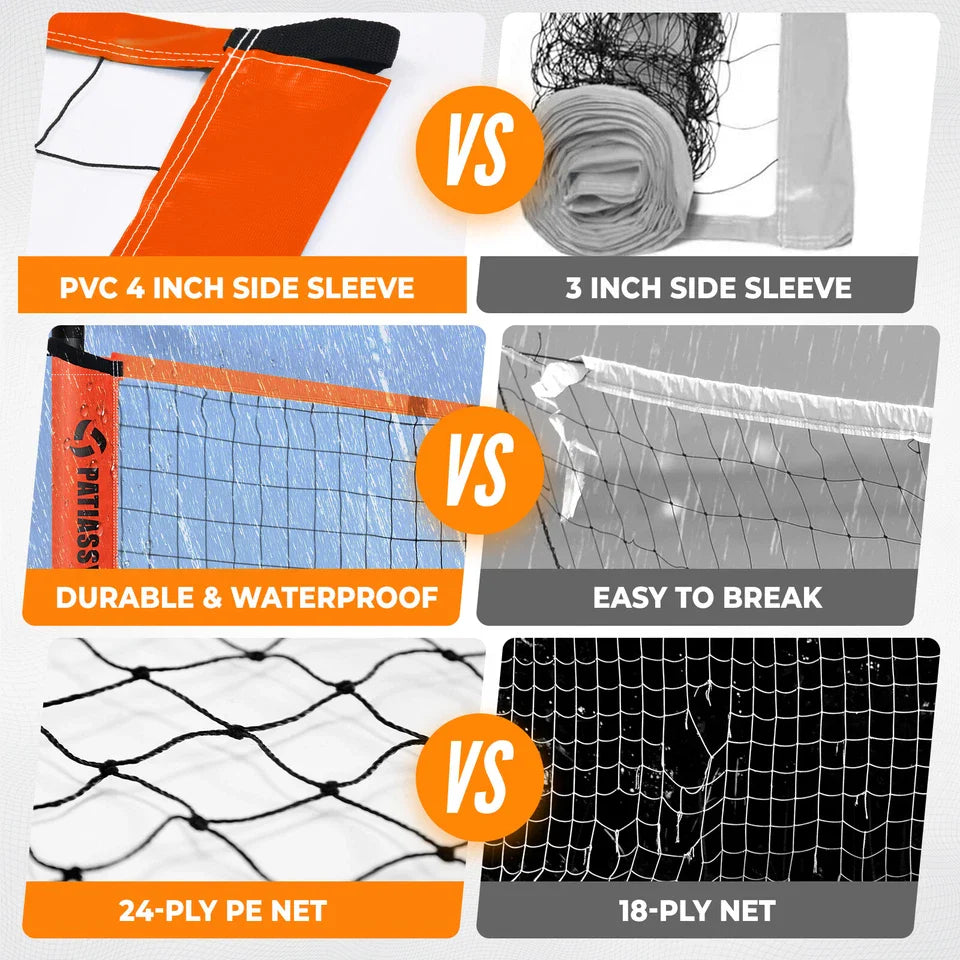 Patiassy Portable Volleyball Net Set with Adjustable Poles & Carry Bag (Orange)