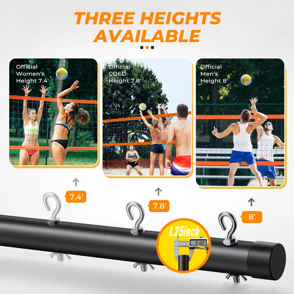 Patiassy Portable Volleyball Net Set with Adjustable Poles & Carry Bag (Orange)
