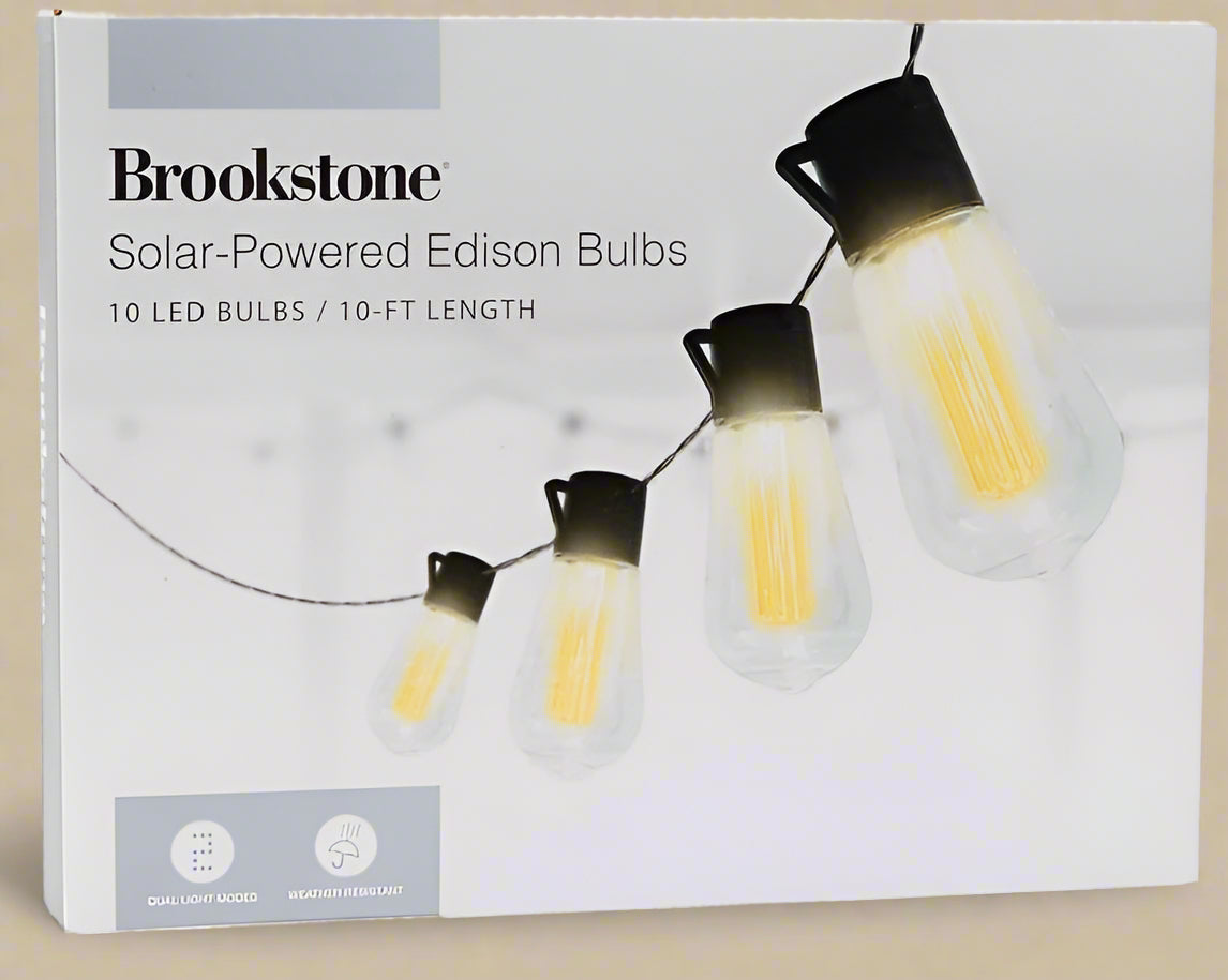 Brookstone Solar-Powered Edison Bulbs – 10 LED Bulbs, 10 ft Length