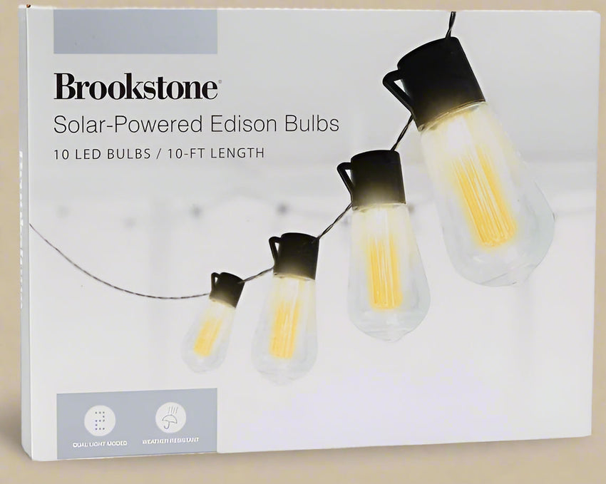 Brookstone Solar-Powered Edison Bulbs – 10 LED Bulbs, 10 ft Length