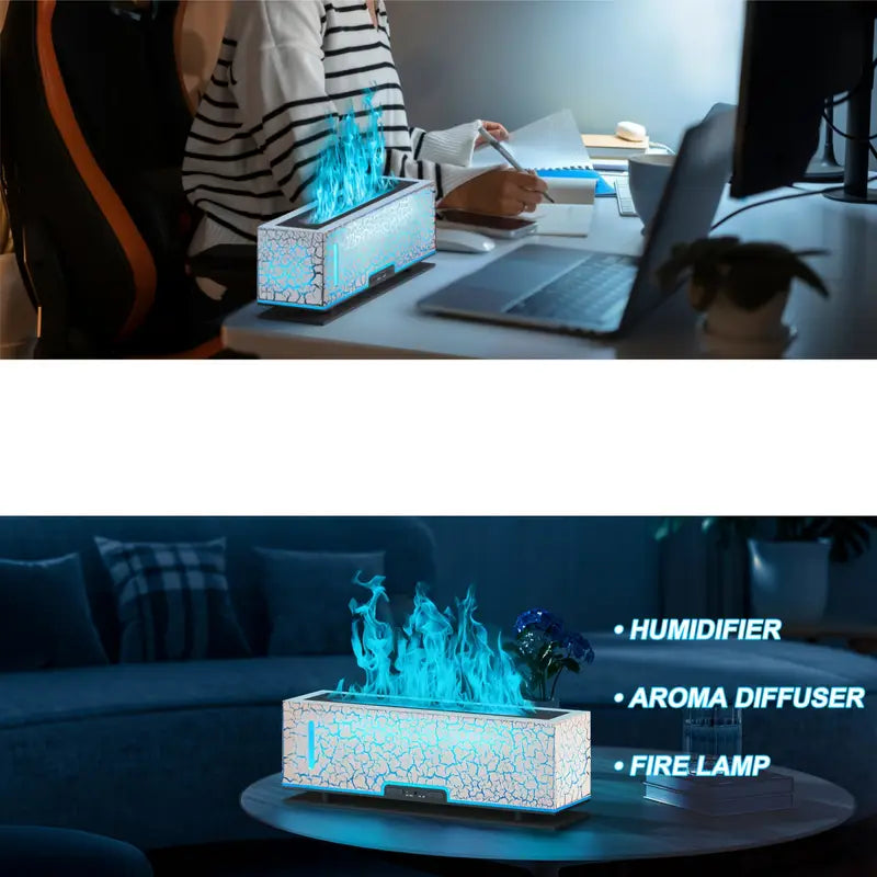 Humidifier Aromatherapy 2-Color Volcano Flame, Fire Diffuser Humidifier Aromatherapy Essential Oil Diffuser Waterless-Off with Timing Function Perfect for SPA & Sleep