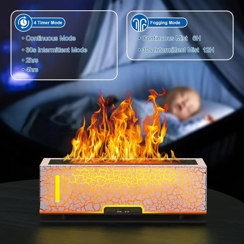 Humidifier Aromatherapy 2-Color Volcano Flame, Fire Diffuser Humidifier Aromatherapy Essential Oil Diffuser Waterless-Off with Timing Function Perfect for SPA & Sleep