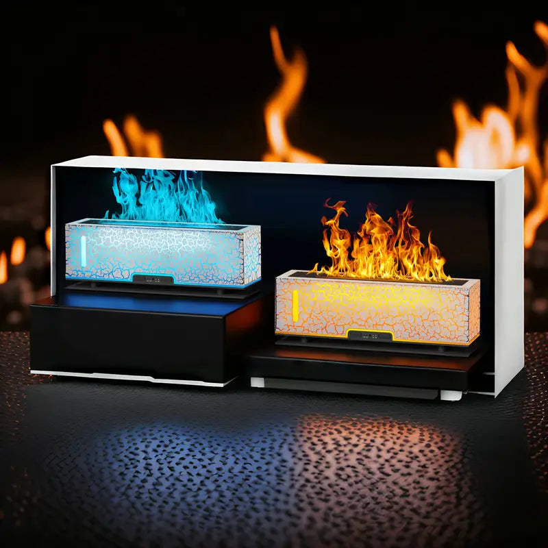 Humidifier Aromatherapy 2-Color Volcano Flame, Fire Diffuser Humidifier Aromatherapy Essential Oil Diffuser Waterless-Off with Timing Function Perfect for SPA & Sleep