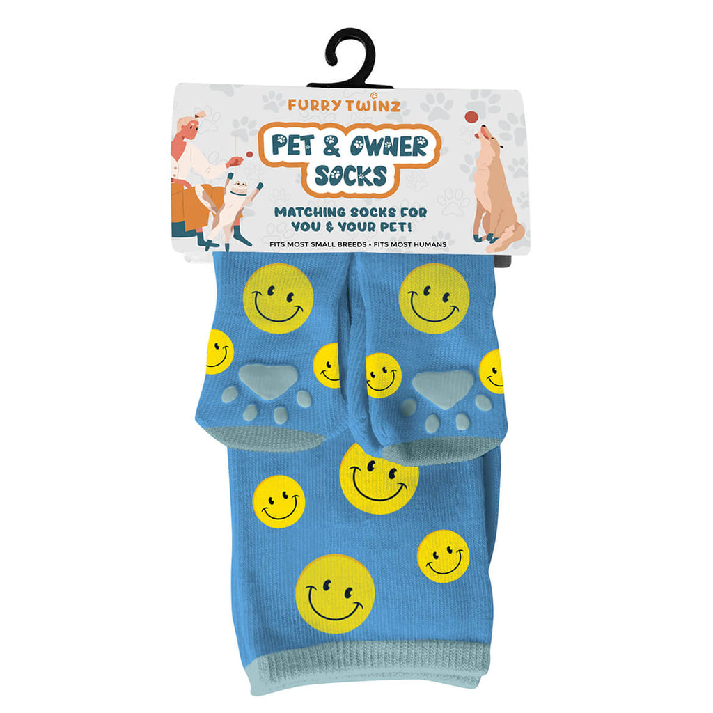 Smiley Face Pet & Owner Matching Socks – Cheerful Non-Slip Gripper Set
