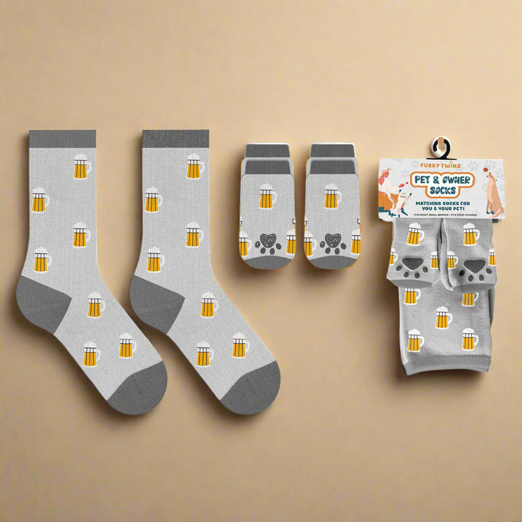 Beer Pet & Owner Matching Socks – Fun Non-Slip Gripper Set for Dog Lovers
